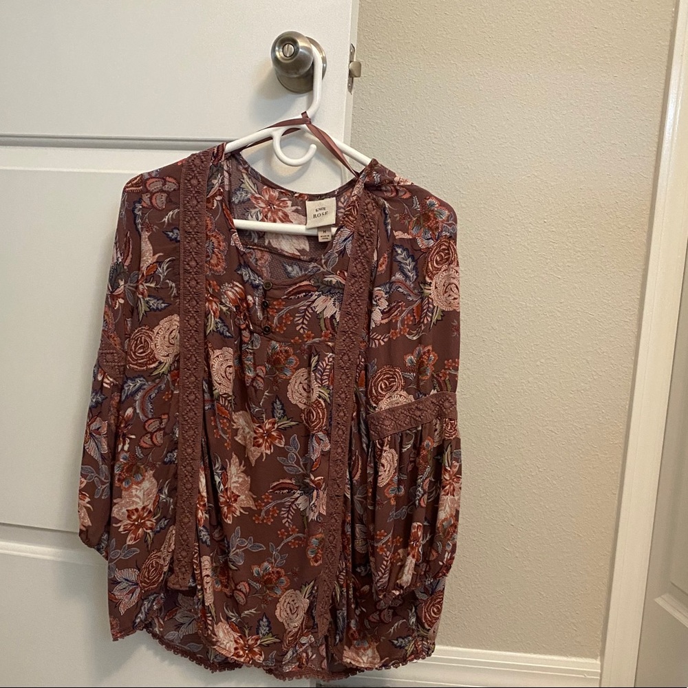 Knox Rose Blush Floral Peasant Top